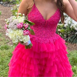 Elegant Pink Lace Prom Dress